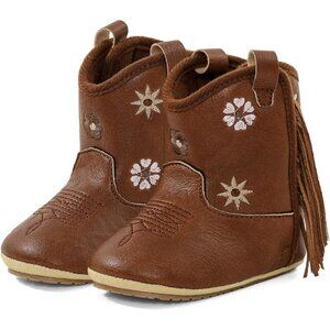 Infant Toddler Brown/Flowers Faux Leather Western Rubber Sole Tassel Booties